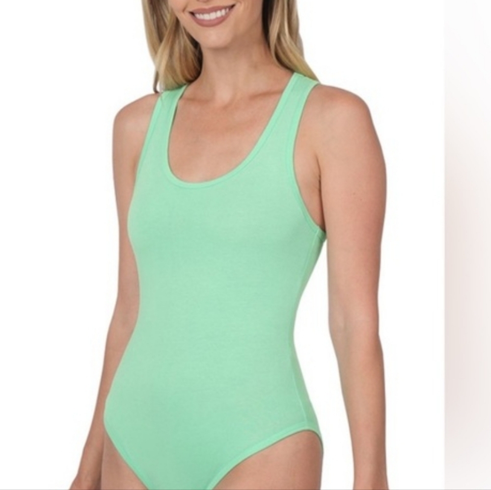 Zenana Lime Green Sleeveless Cotton Bodysuit Sizes S,M,L,XL New In Poly Bag